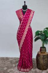 Rani Pink Modal Silk Woven Saree with Scallop Border