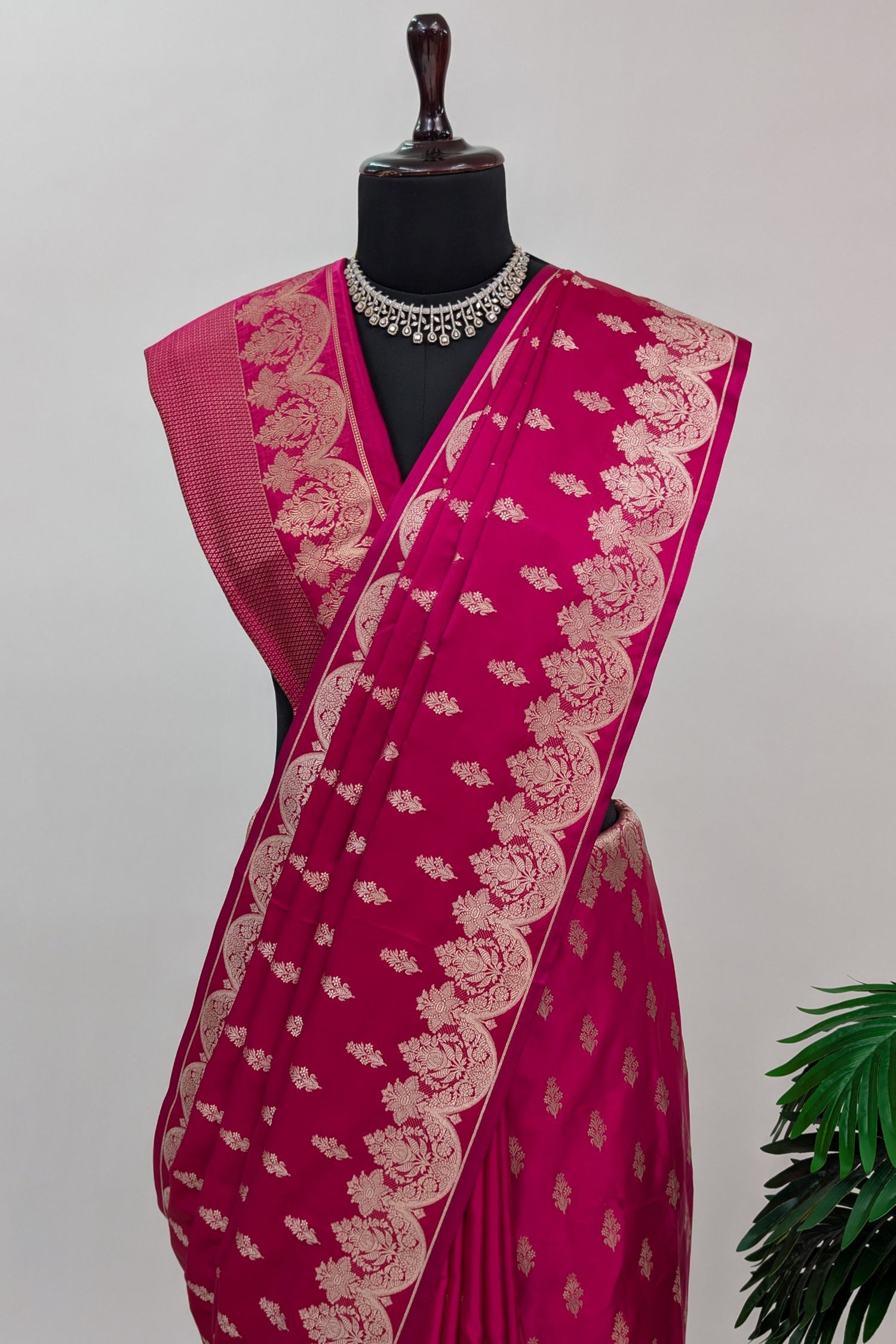 Rani Pink Modal Silk Woven Saree with Scallop Border