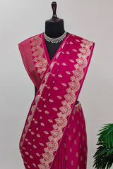 Rani Pink Modal Silk Woven Saree with Scallop Border
