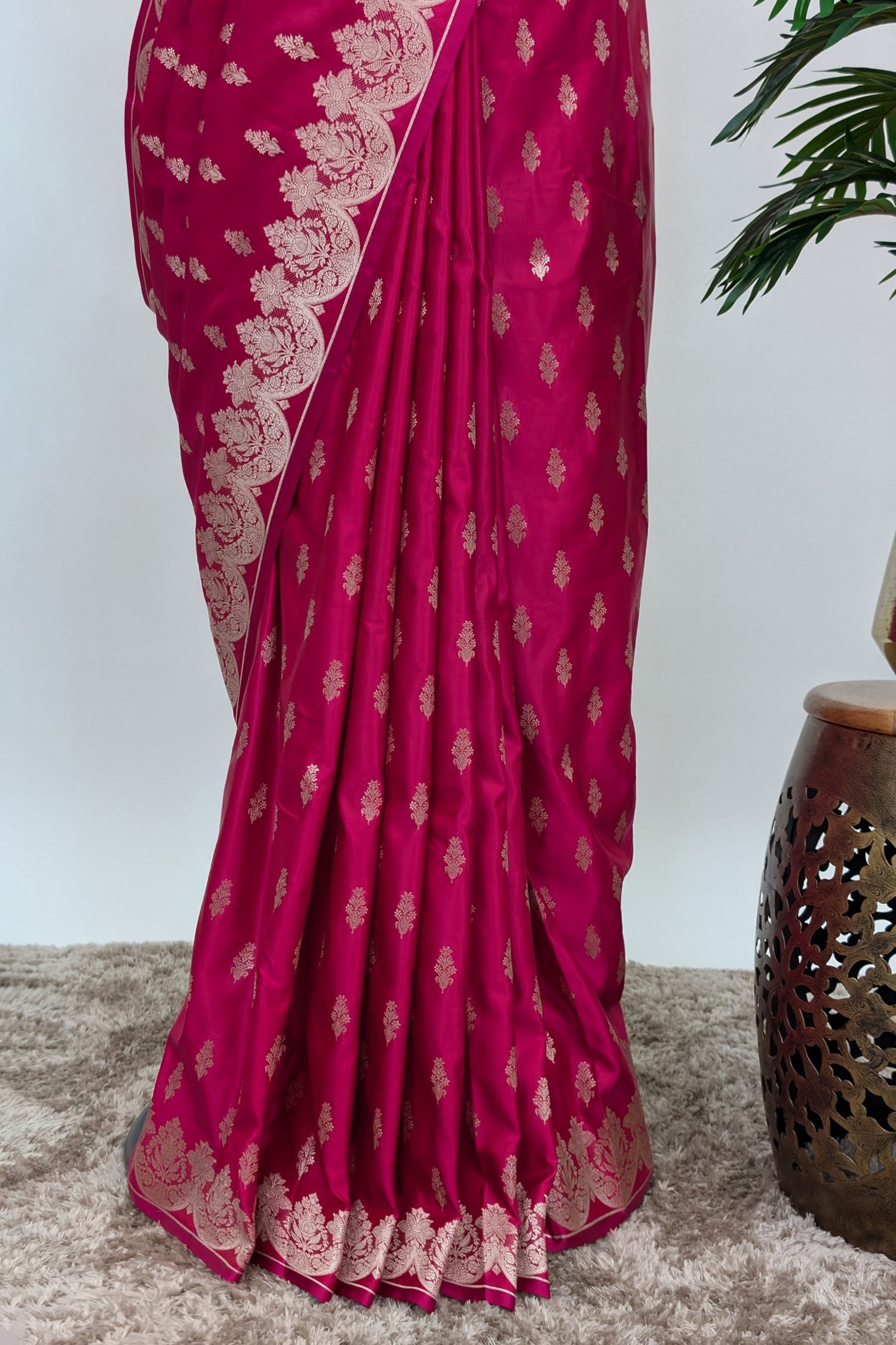 Rani Pink Modal Silk Woven Saree with Scallop Border