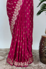 Rani Pink Modal Silk Woven Saree with Scallop Border