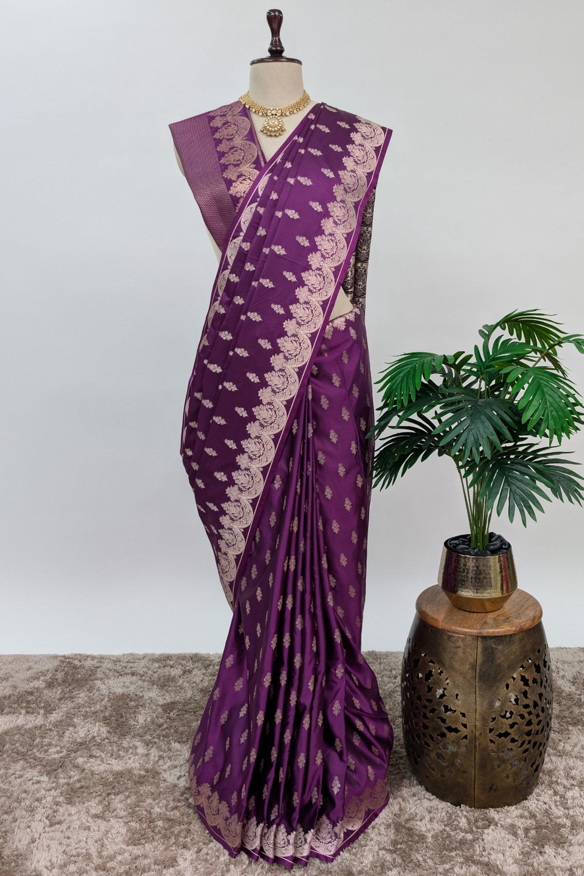 Wine Purple Modal Silk Woven Saree with Scallop Border