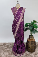 Wine Purple Modal Silk Woven Saree with Scallop Border