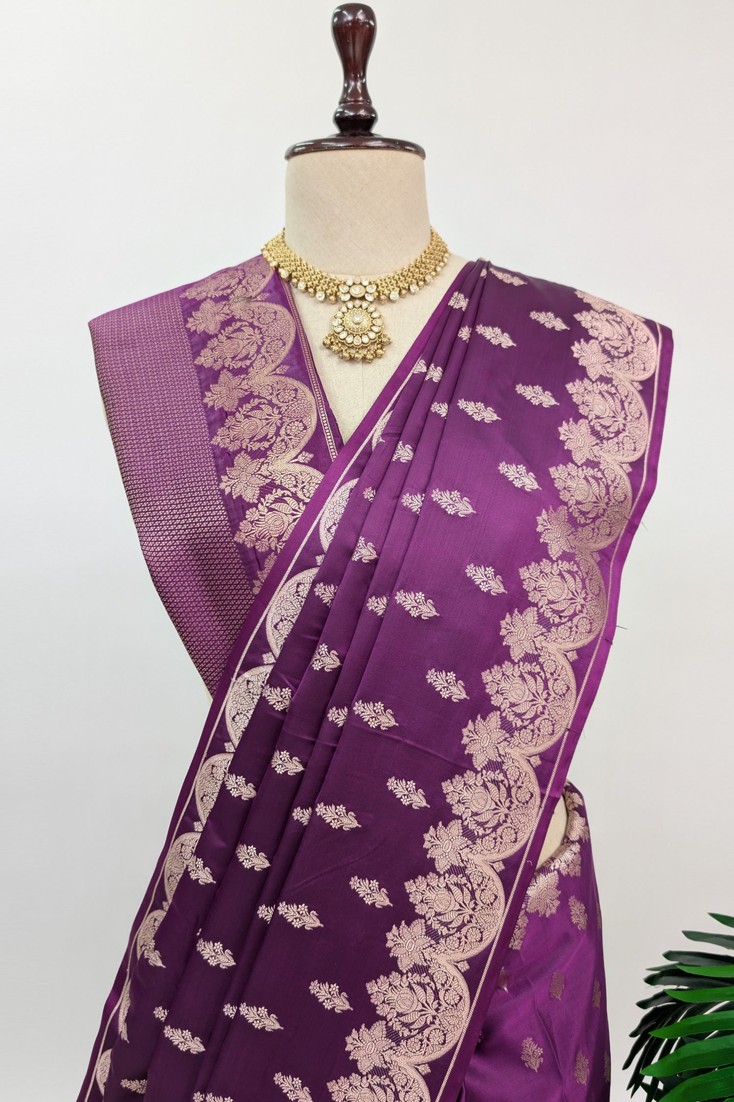 Wine Purple Modal Silk Woven Saree with Scallop Border