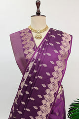 Wine Purple Modal Silk Woven Saree with Scallop Border
