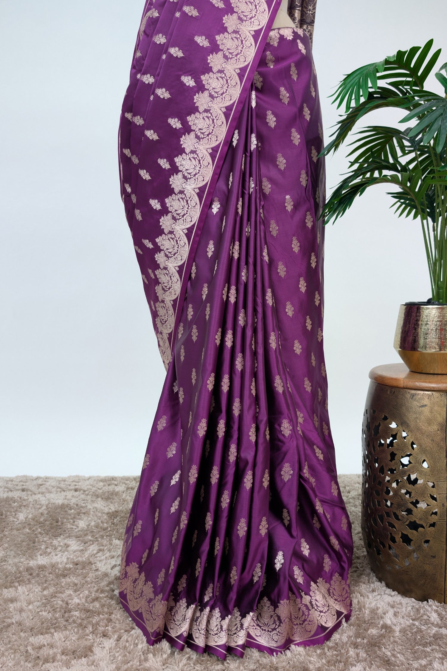 Wine Purple Modal Silk Woven Saree with Scallop Border