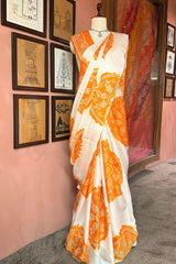 Off White Modal Silk Bandhej Printed Saree with Gota Work