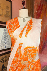 Off White Modal Silk Bandhej Printed Saree with Gota Work