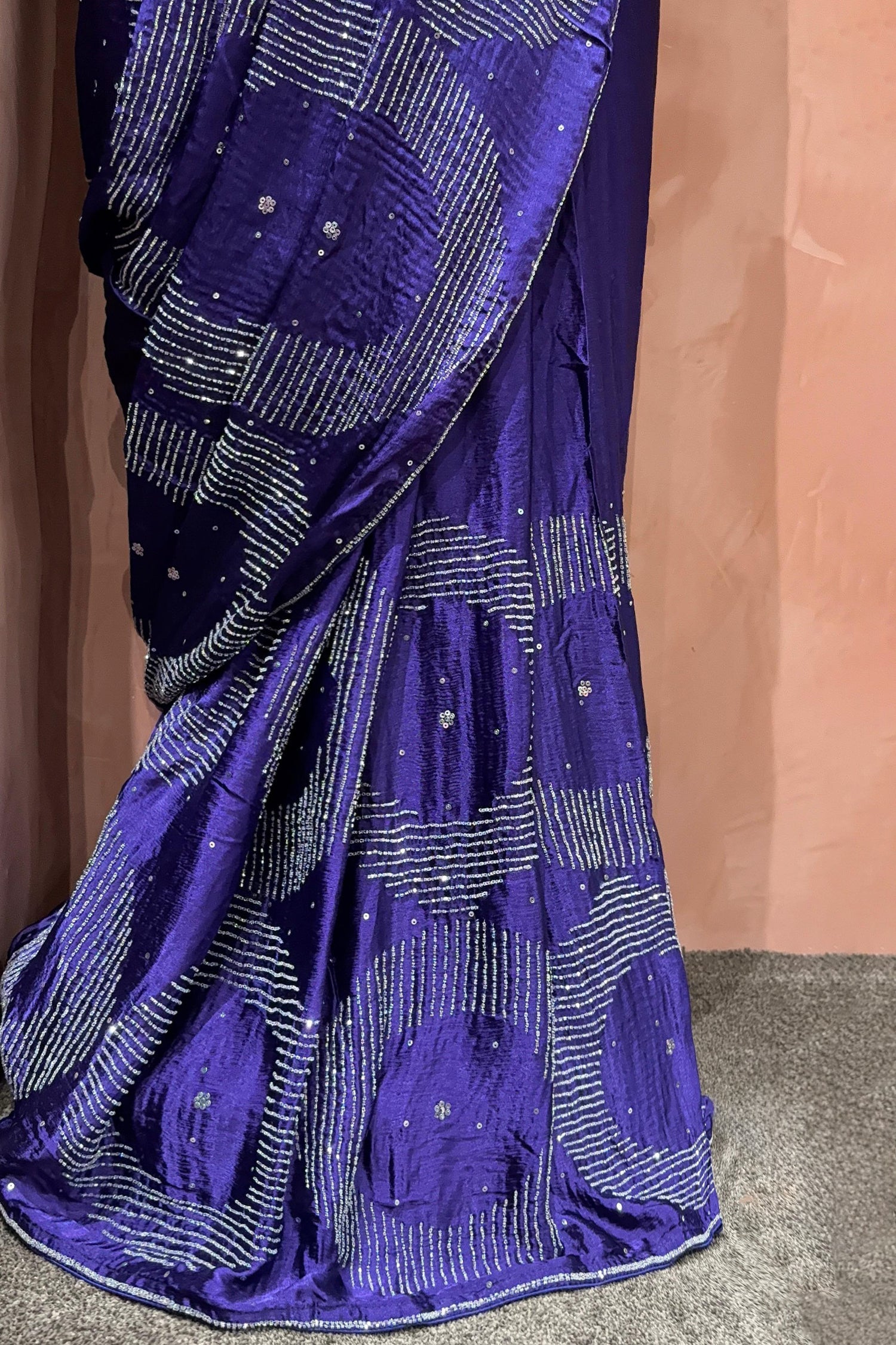 Indigo Purple Crush Chinon Cutdana Worked Saree