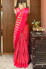 Rani Pink Modal Silk Zari Woven Stripe Saree