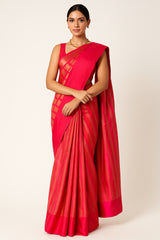 Rani Pink Modal Silk Zari Woven Stripe Saree