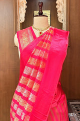 Rani Pink Modal Silk Zari Woven Stripe Saree