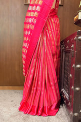Rani Pink Modal Silk Zari Woven Stripe Saree