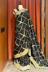 Black Modal Silk Zari Woven Saree with Cutdna Work