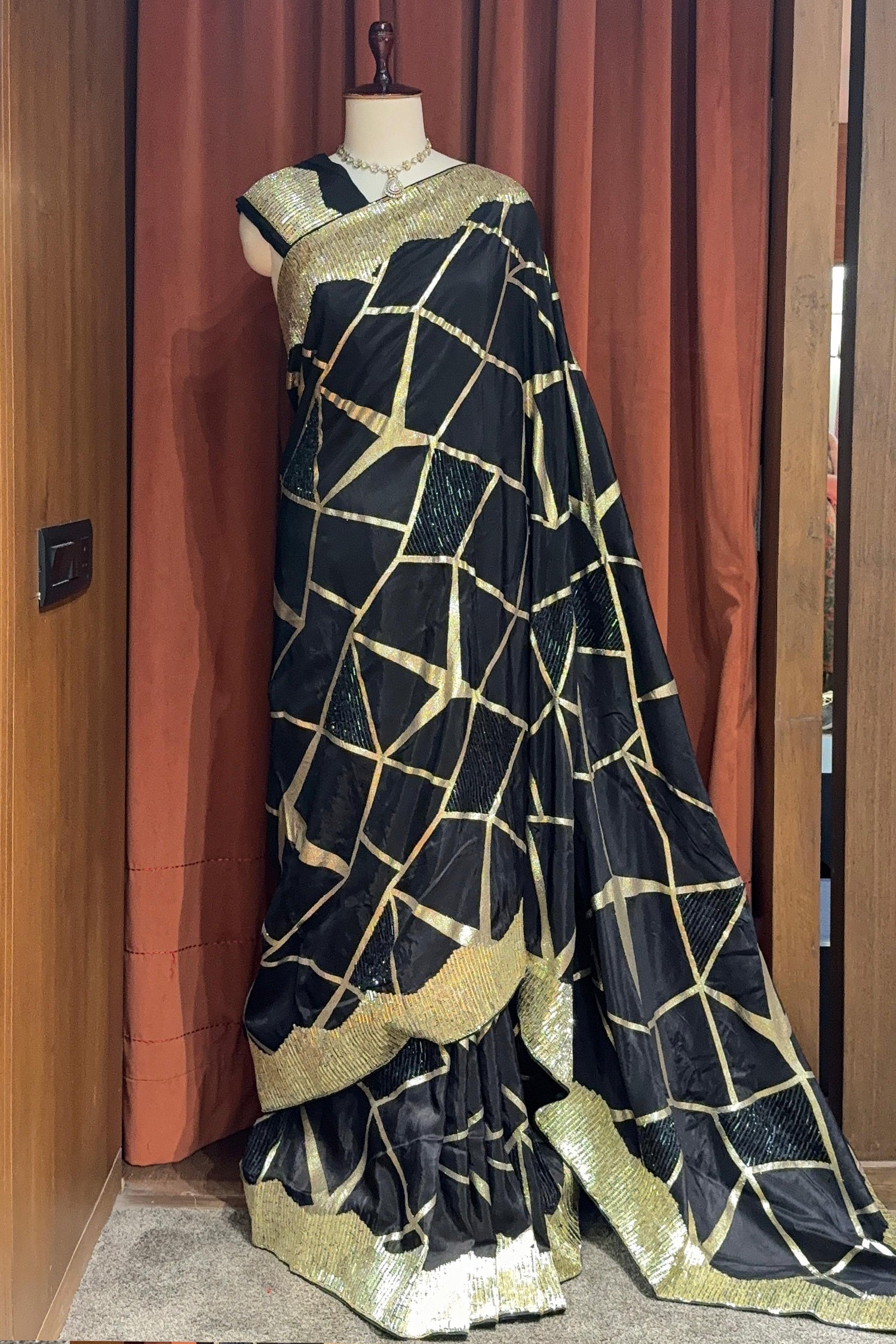 Black Modal Silk Zari Woven Saree with Cutdna Work