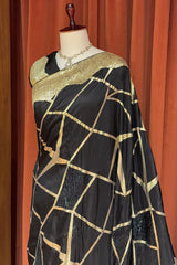 Black Modal Silk Zari Woven Saree with Cutdna Work