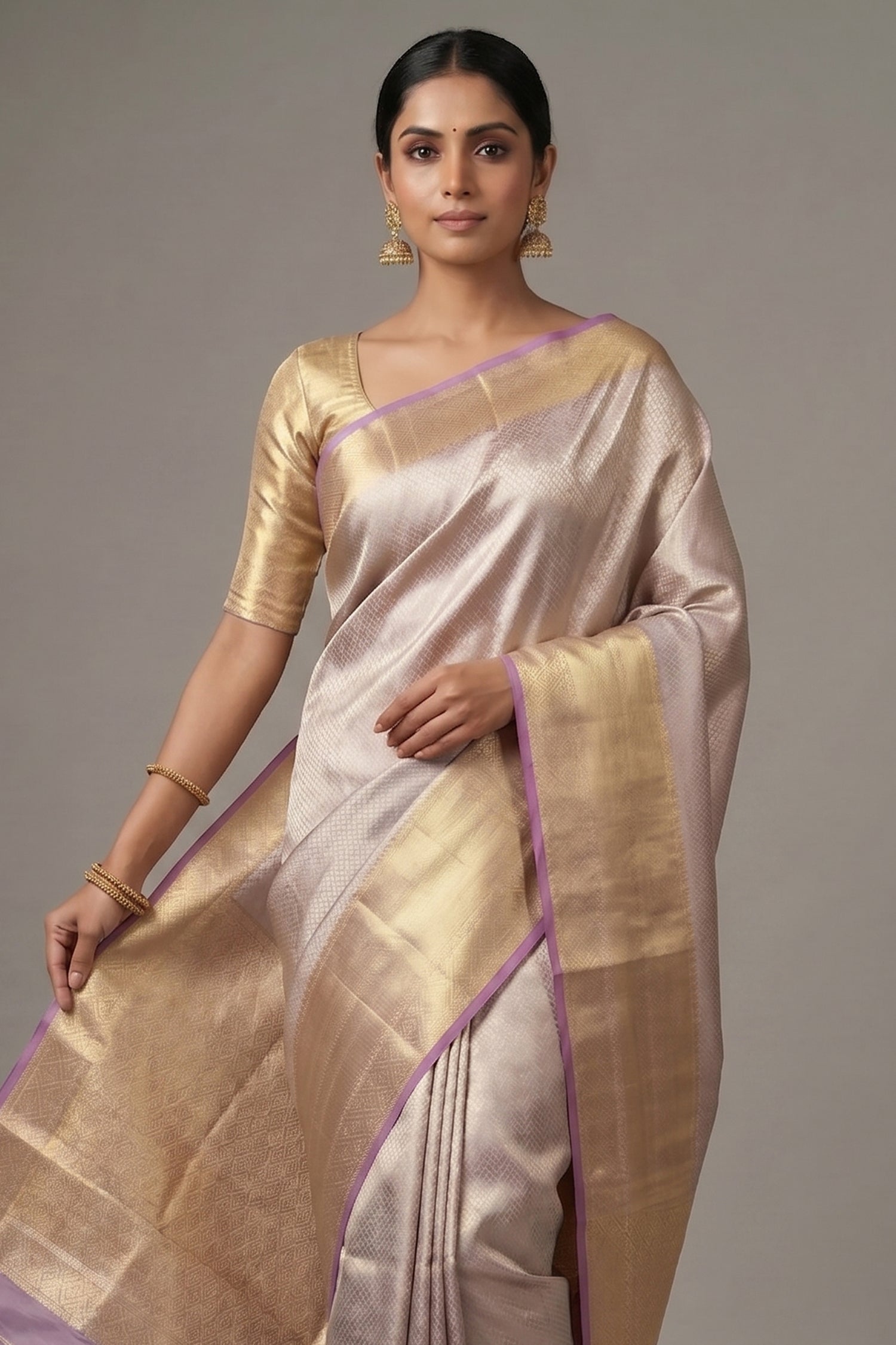 Golden Kanchipuram Tissue Silk Woven Saree - gold silk saree