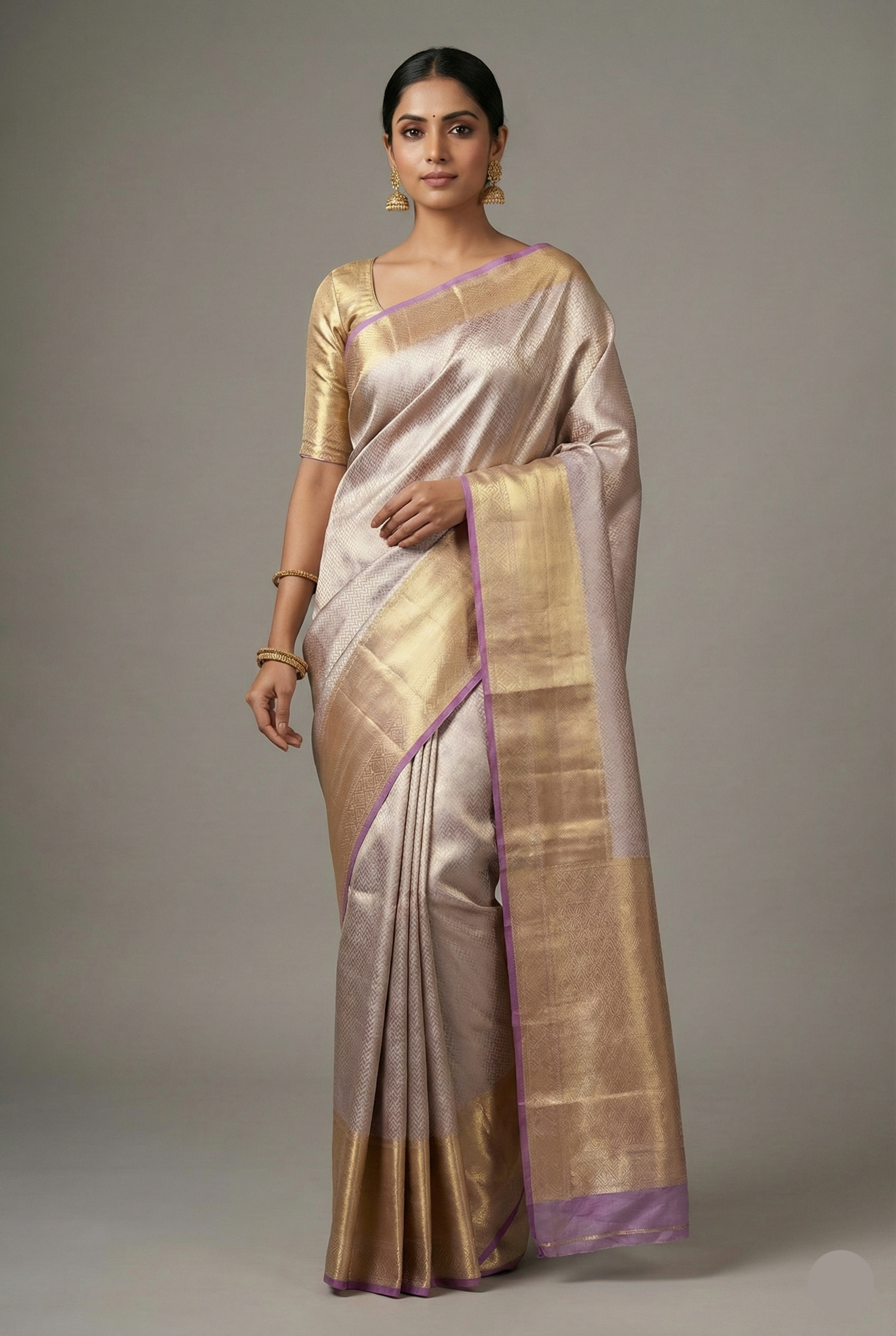 Golden Kanchipuram Tissue Silk Woven Saree - gold silk saree Main image