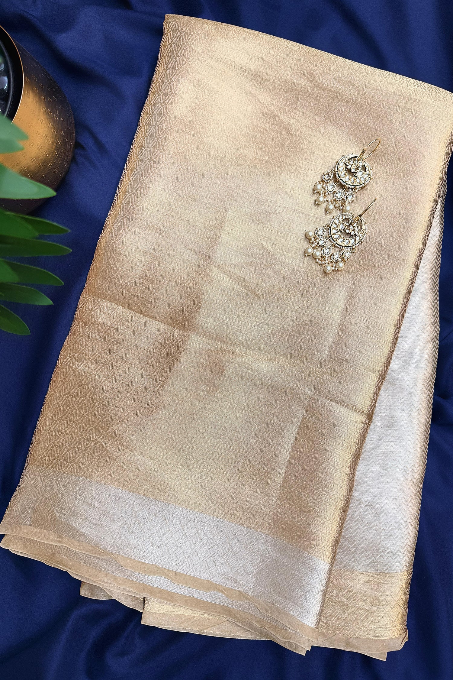 Golden Kanchipuram Tissue Silk Woven Saree - gold silk saree
