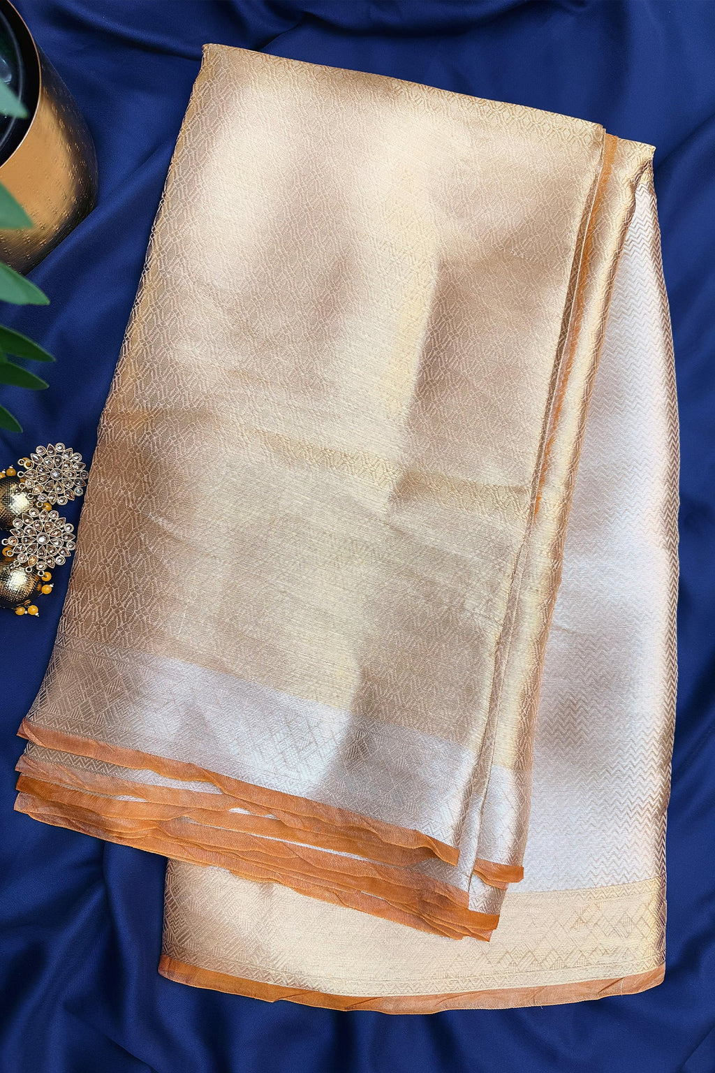 Golden Kanchipuram Tissue Silk Woven Saree - gold silk saree