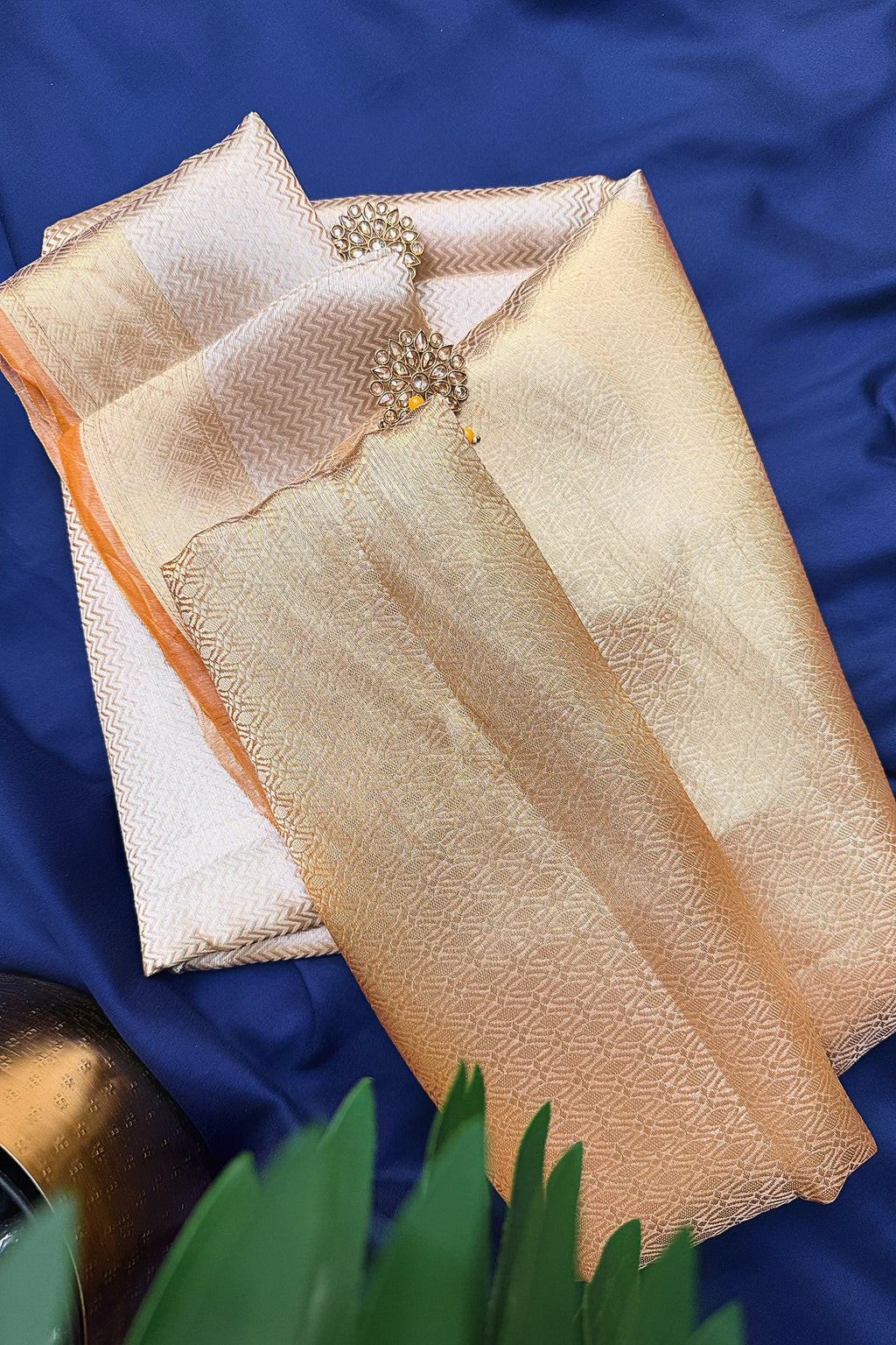 Golden Kanchipuram Tissue Silk Woven Saree - gold silk saree