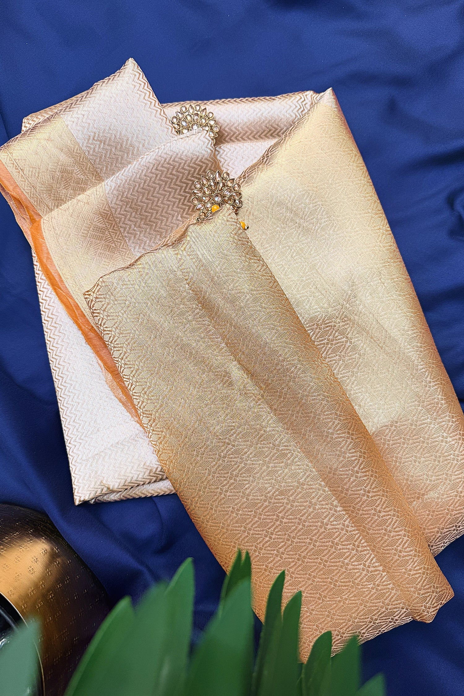 Golden Kanchipuram Tissue Silk Woven Saree - gold silk saree