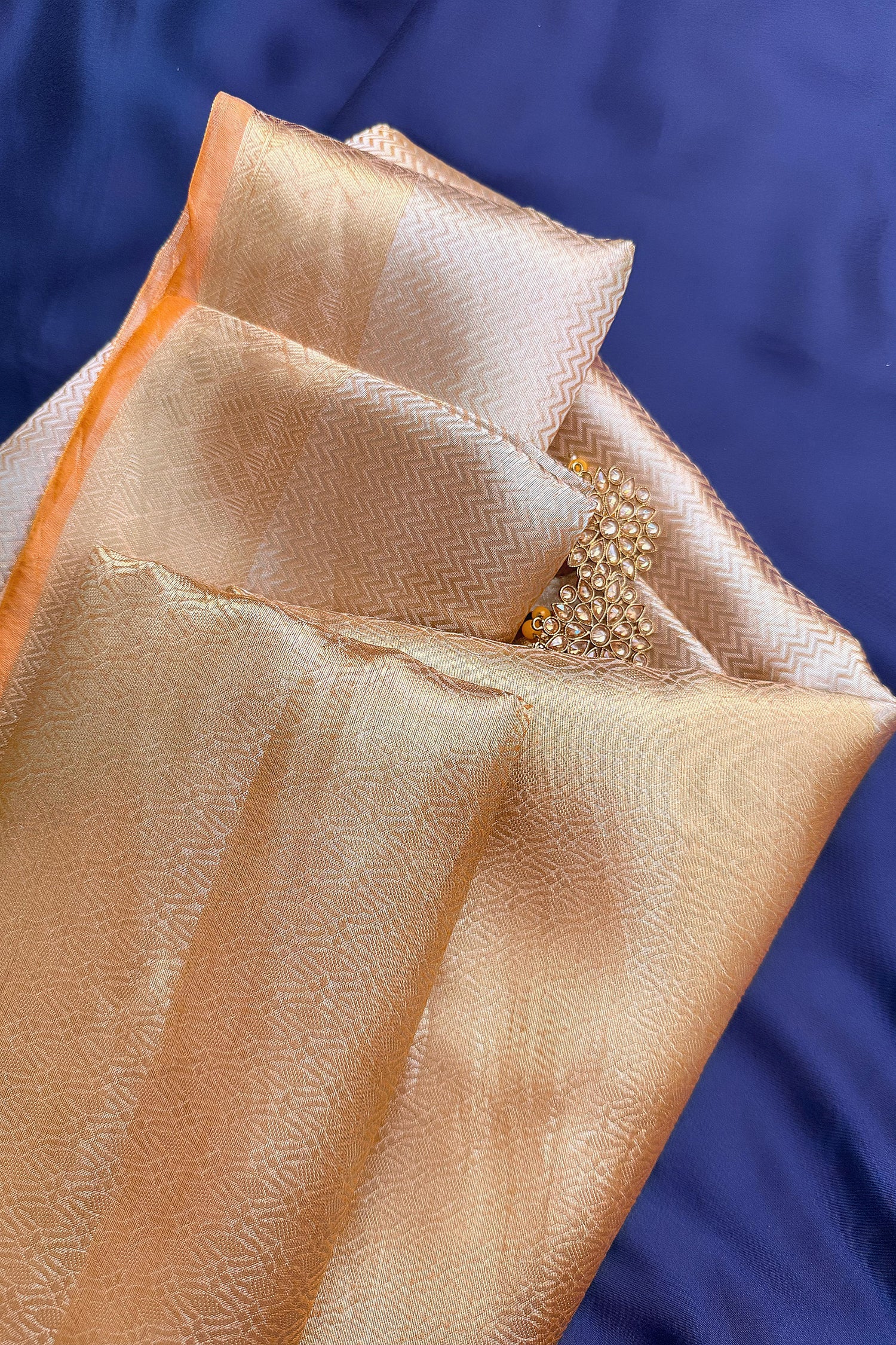 Golden Kanchipuram Tissue Silk Woven Saree - gold silk saree