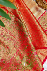 Golden Jamdani Silk Woven Saree with Contrast Paithani Border