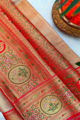 Golden Jamdani Silk Woven Saree with Contrast Paithani Border
