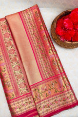 Golden Kanchipuram Tissue Woven Saree with Contrast Paithani Border