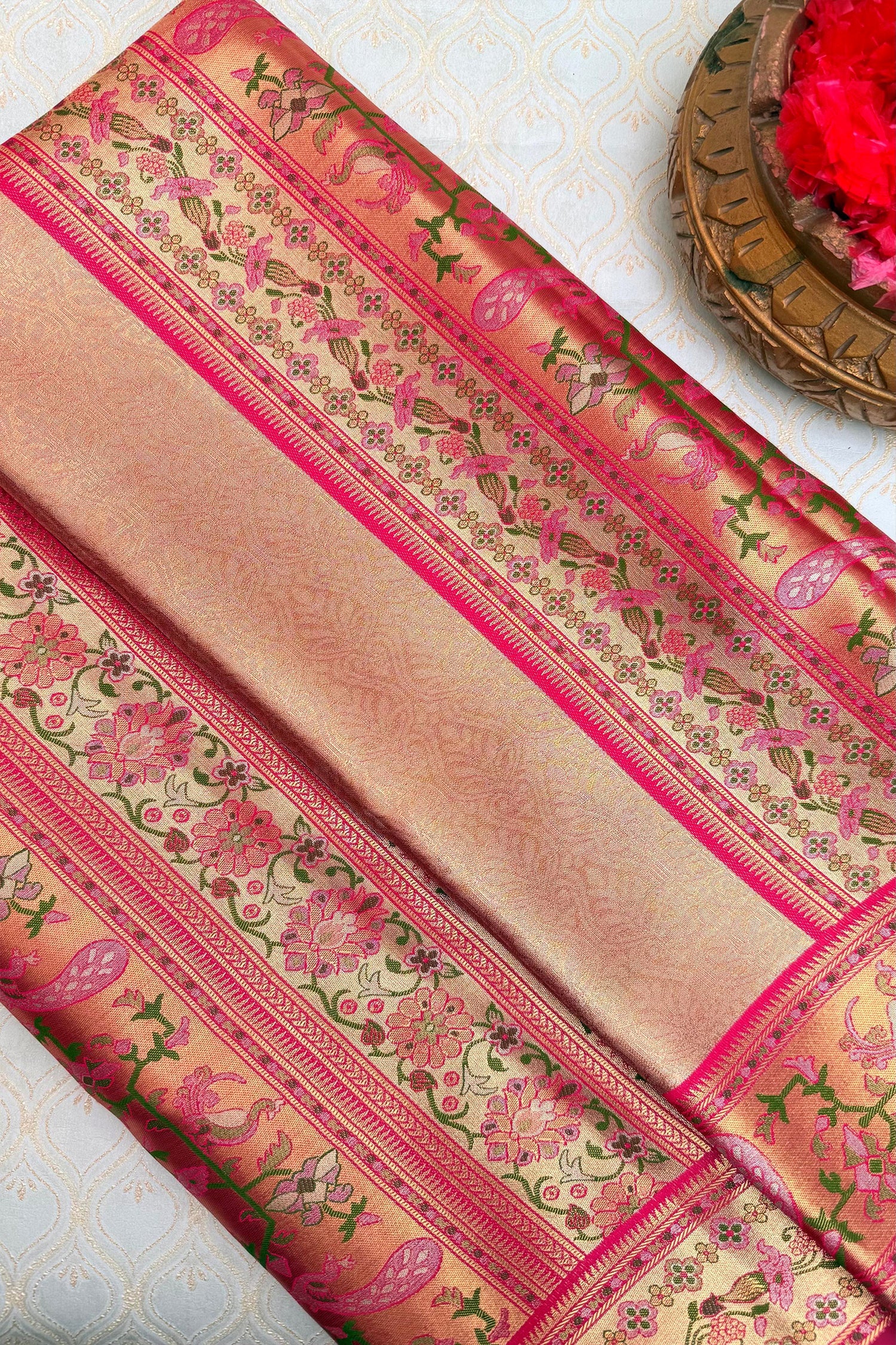 Golden Kanchipuram Tissue Woven Saree with Contrast Paithani Border