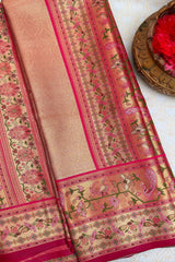 Golden Kanchipuram Tissue Woven Saree with Contrast Paithani Border