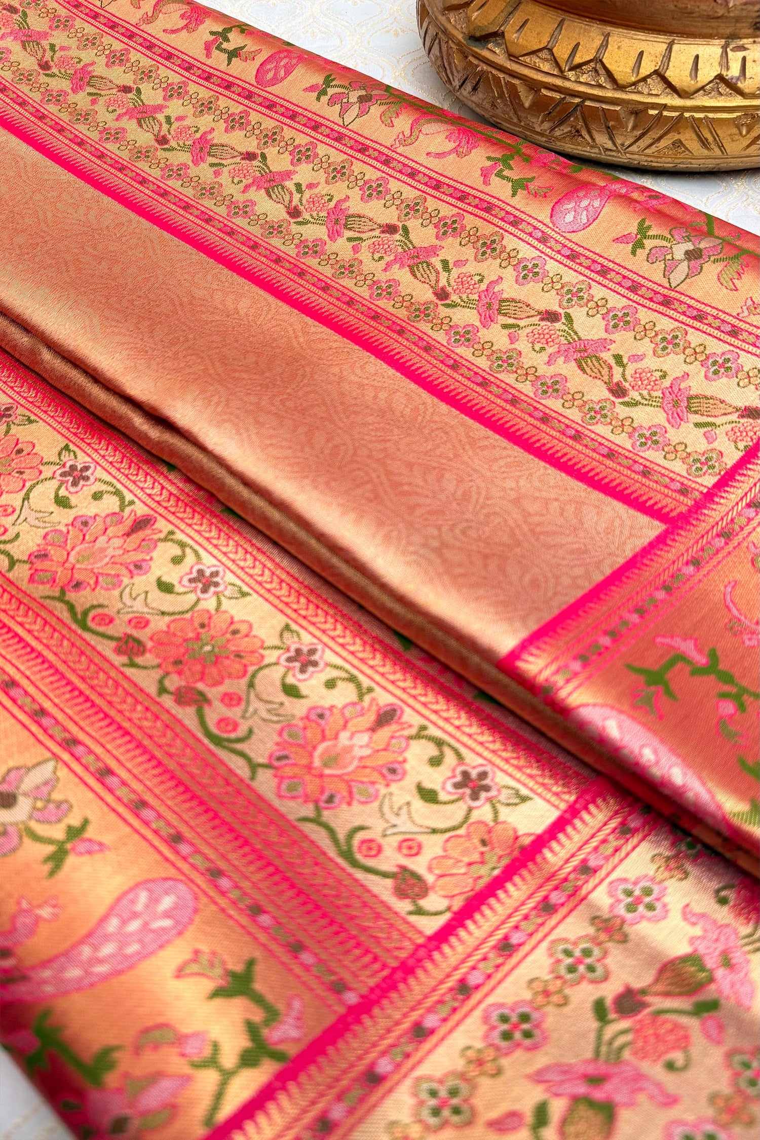 Golden Kanchipuram Tissue Woven Saree with Contrast Paithani Border