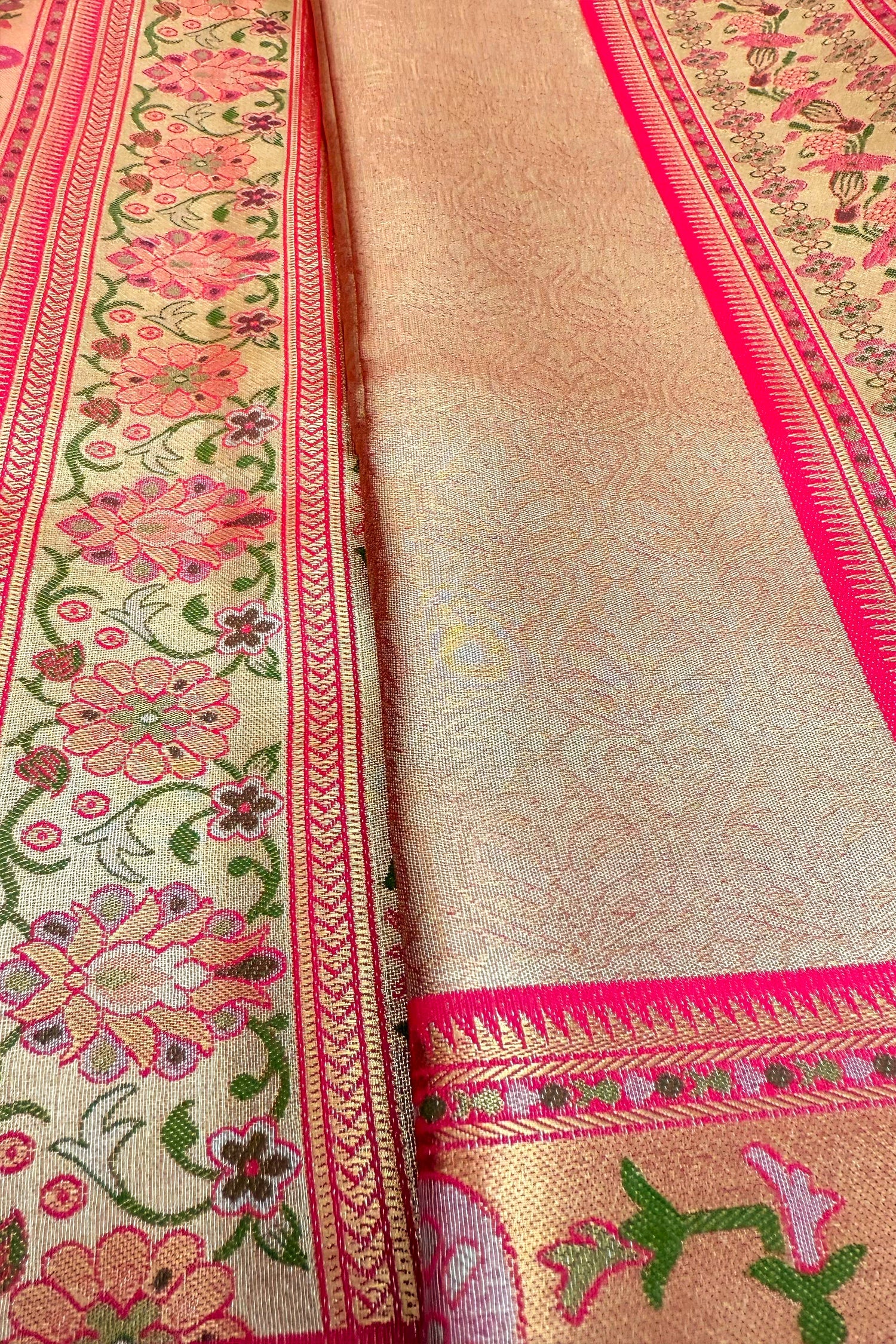Golden Kanchipuram Tissue Woven Saree with Contrast Paithani Border