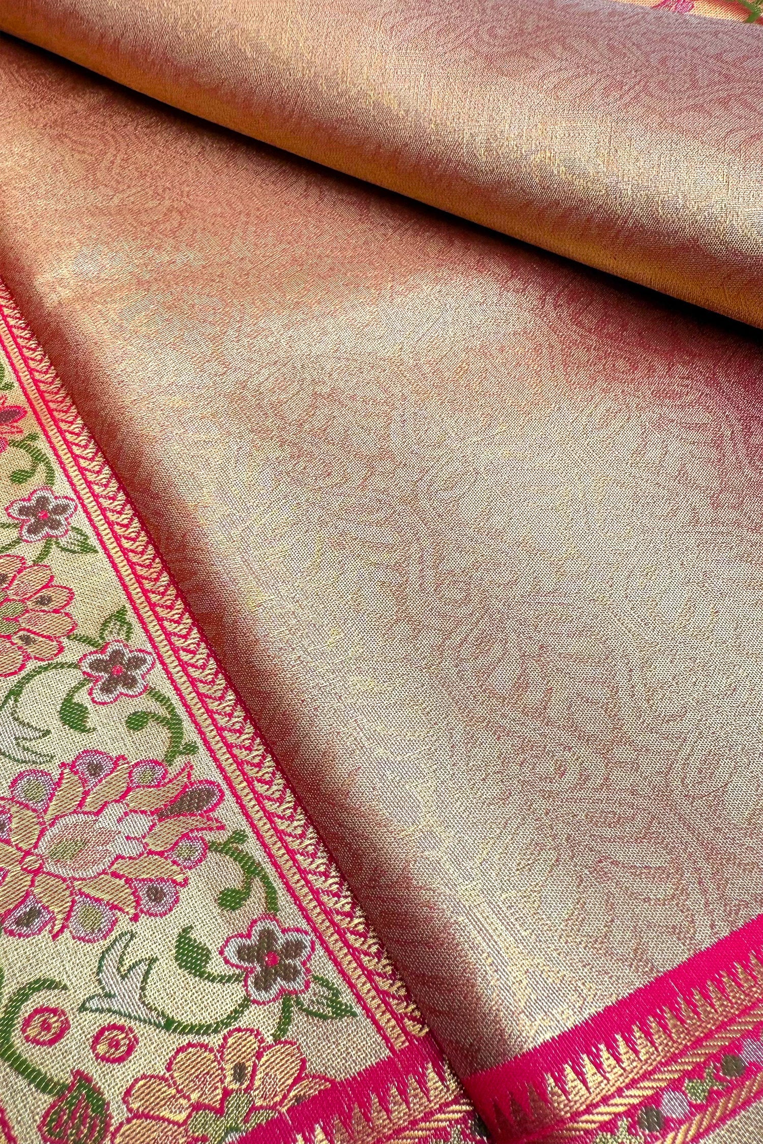 Golden Kanchipuram Tissue Woven Saree with Contrast Paithani Border