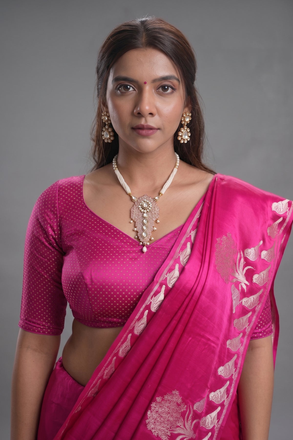Rani Pink Mango Silk Bird Motif Saree - pink silk saree
