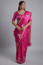 Rani Pink Mango Silk Bird Motif Saree - pink silk saree