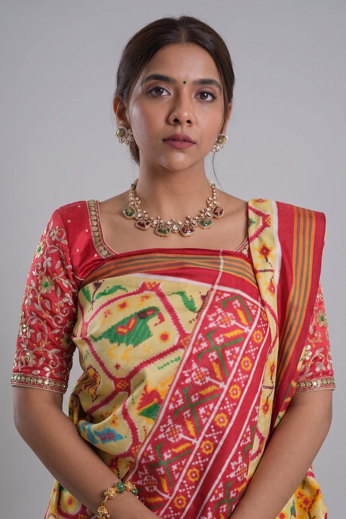 Light Yellow Silk Tradiitonal Checks Patola Printed Saree - yellow silk saree patola