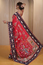 Red Silk Traditional All Over Pichwai Embroidered Saree - red silk saree embroidered