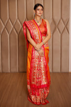 Orange Banarasi Silk Traditional Saree with Contrast Broad Patola Border - orange silk saree patola