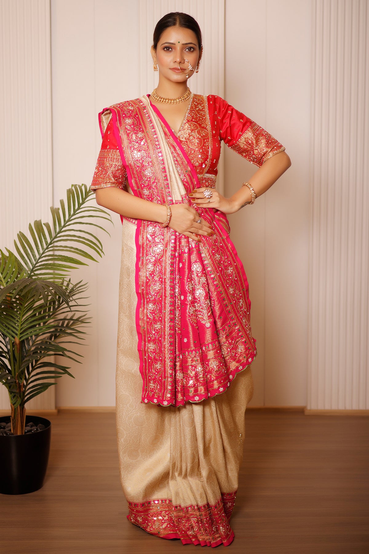Cream Uppada Silk All Over Woven Traditional Saree - cream silk saree