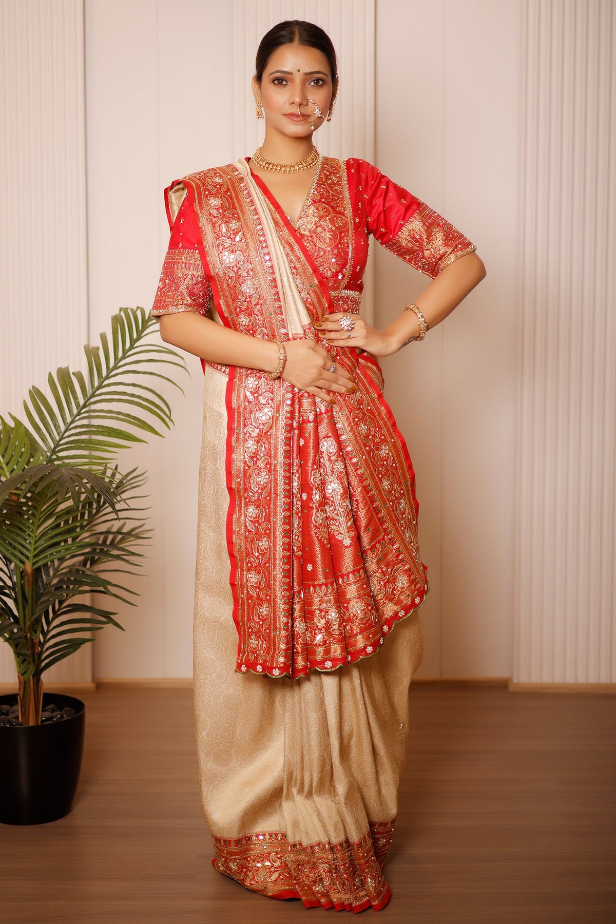 Cream Uppada Silk All Over Woven Traditional Saree