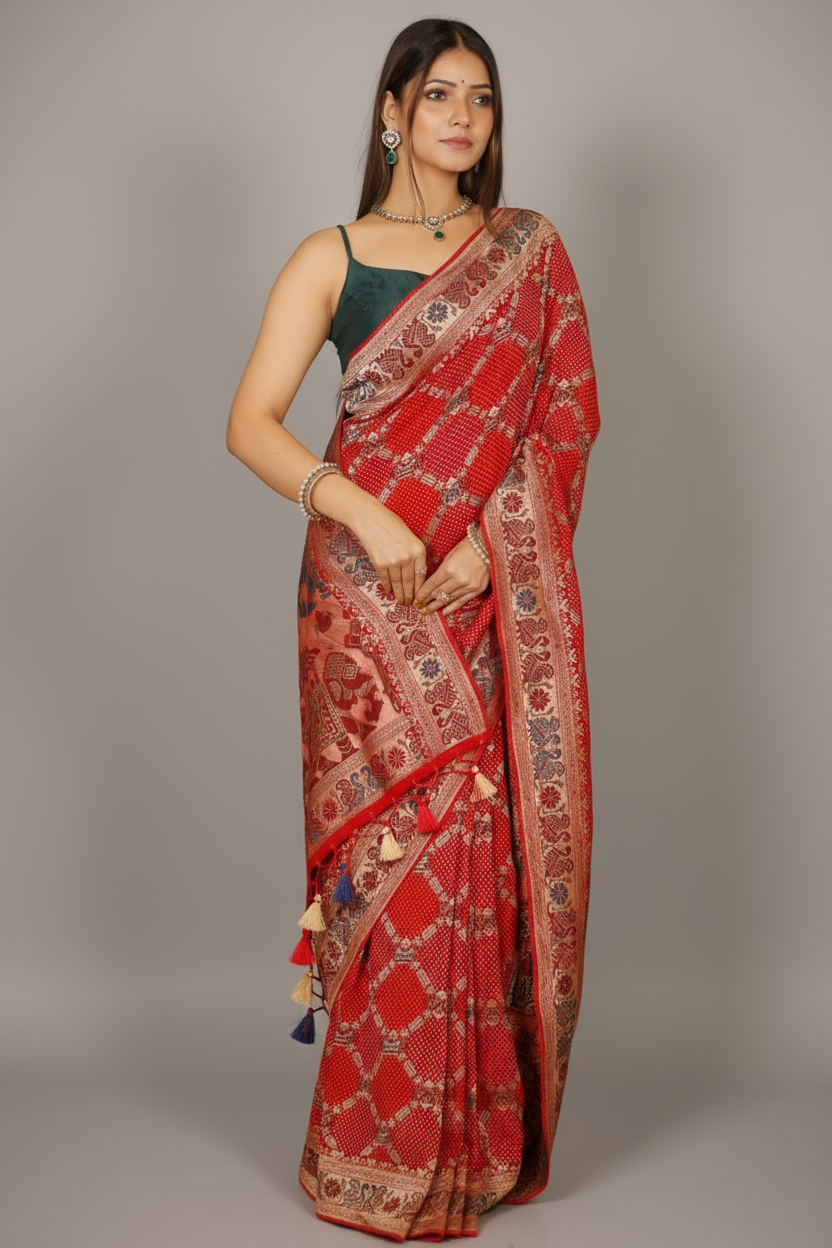 Multi Colored Georgette Meenakari Weaving Saree