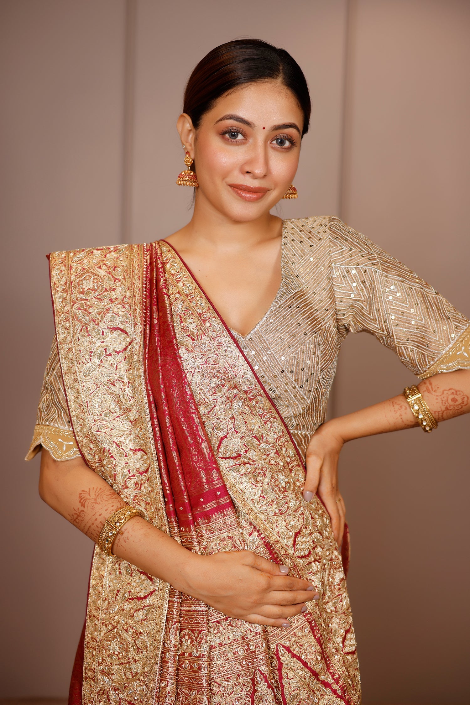 Magenta Kanchipuram Silk Traditional All Over Woven Saree with Handworked Border and Pallu