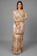 Light Beige Tissue Designer Handworked Saree - beige saree