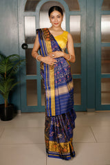 Blue Silk Rajkoti Ikkat Patola Woven Saree