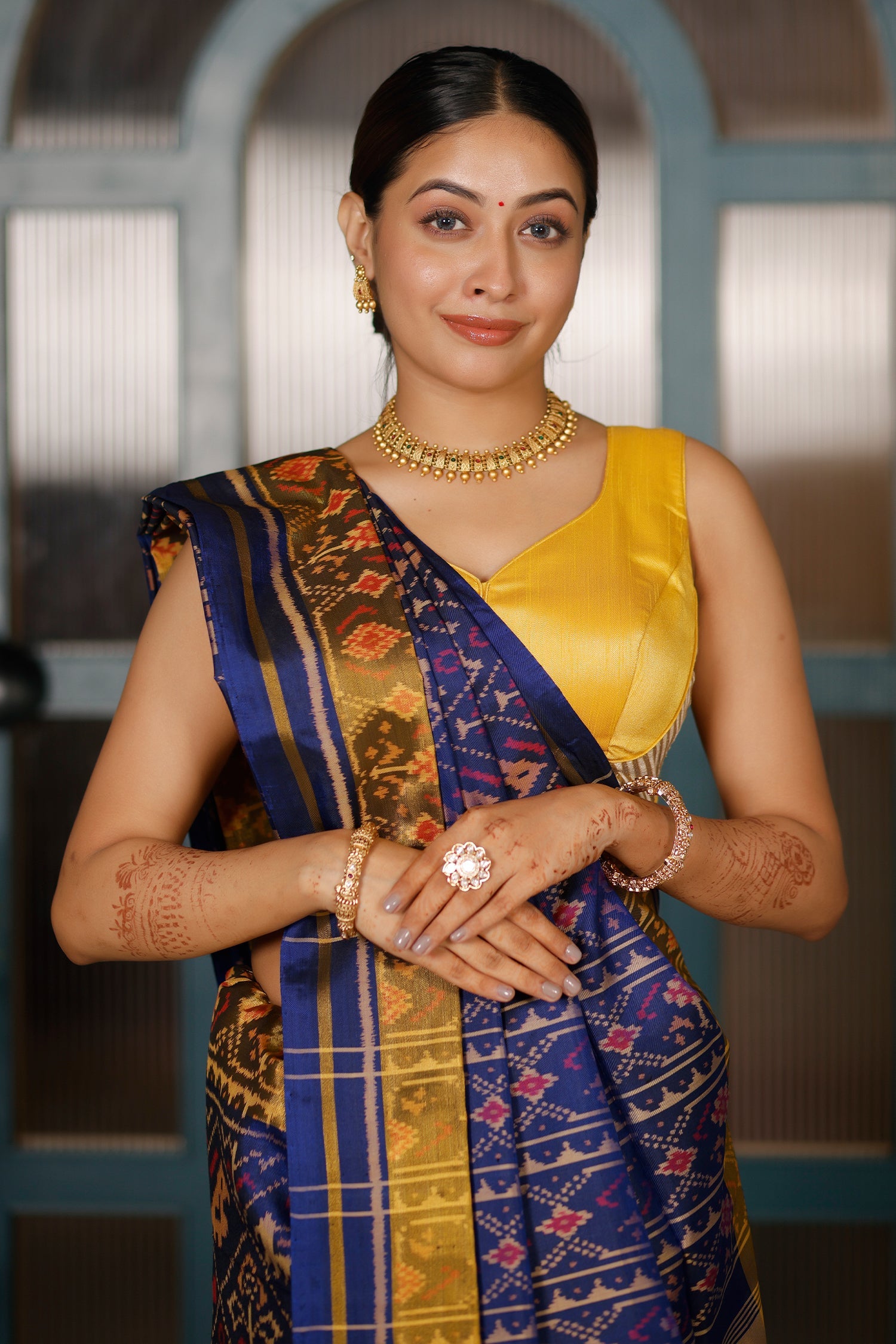 Blue Silk Rajkoti Ikkat Patola Woven Saree