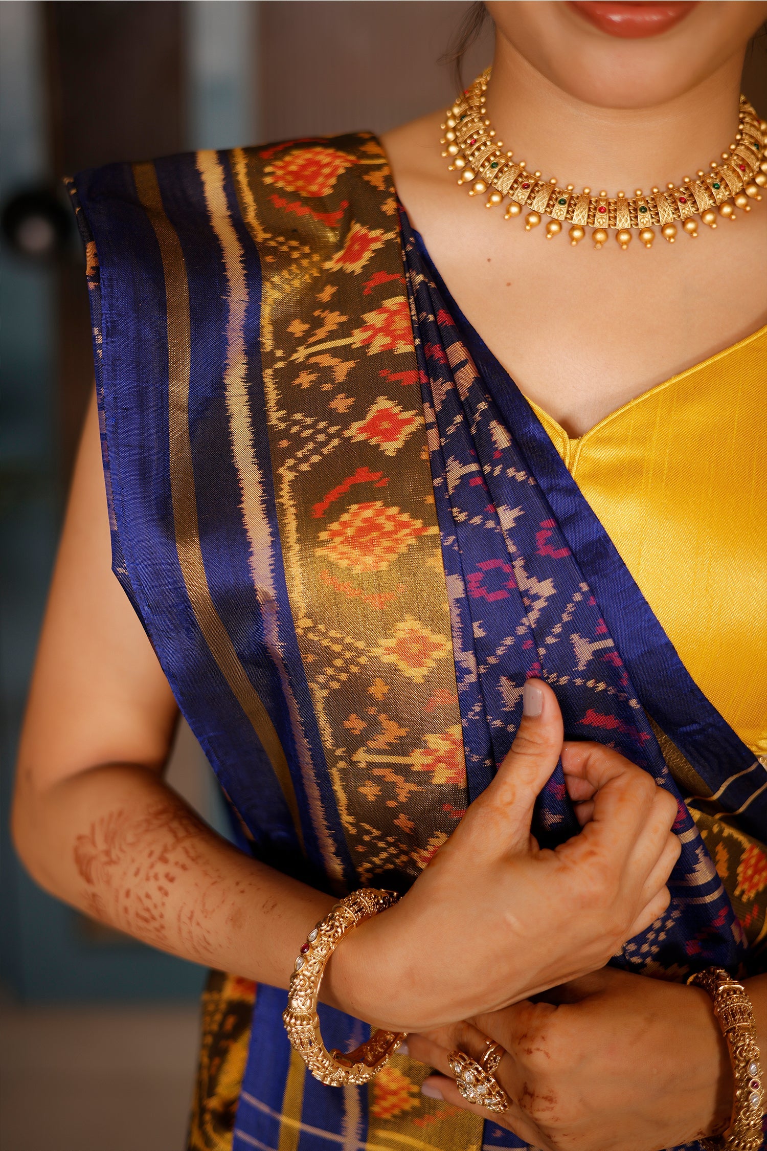 Blue Silk Rajkoti Ikkat Patola Woven Saree