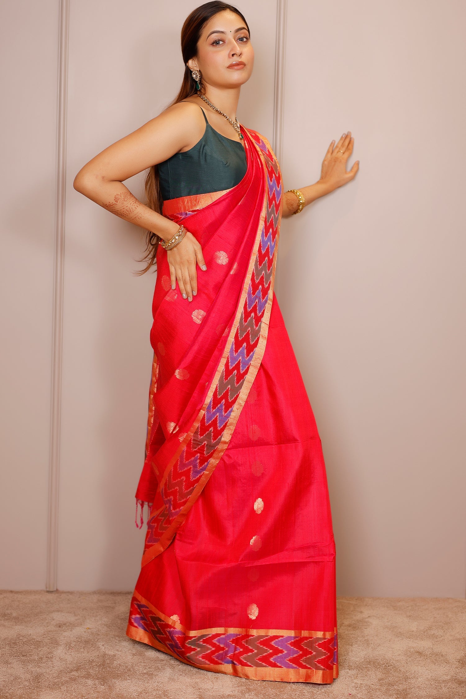 Pink Raw Silk Woven Patola Saree