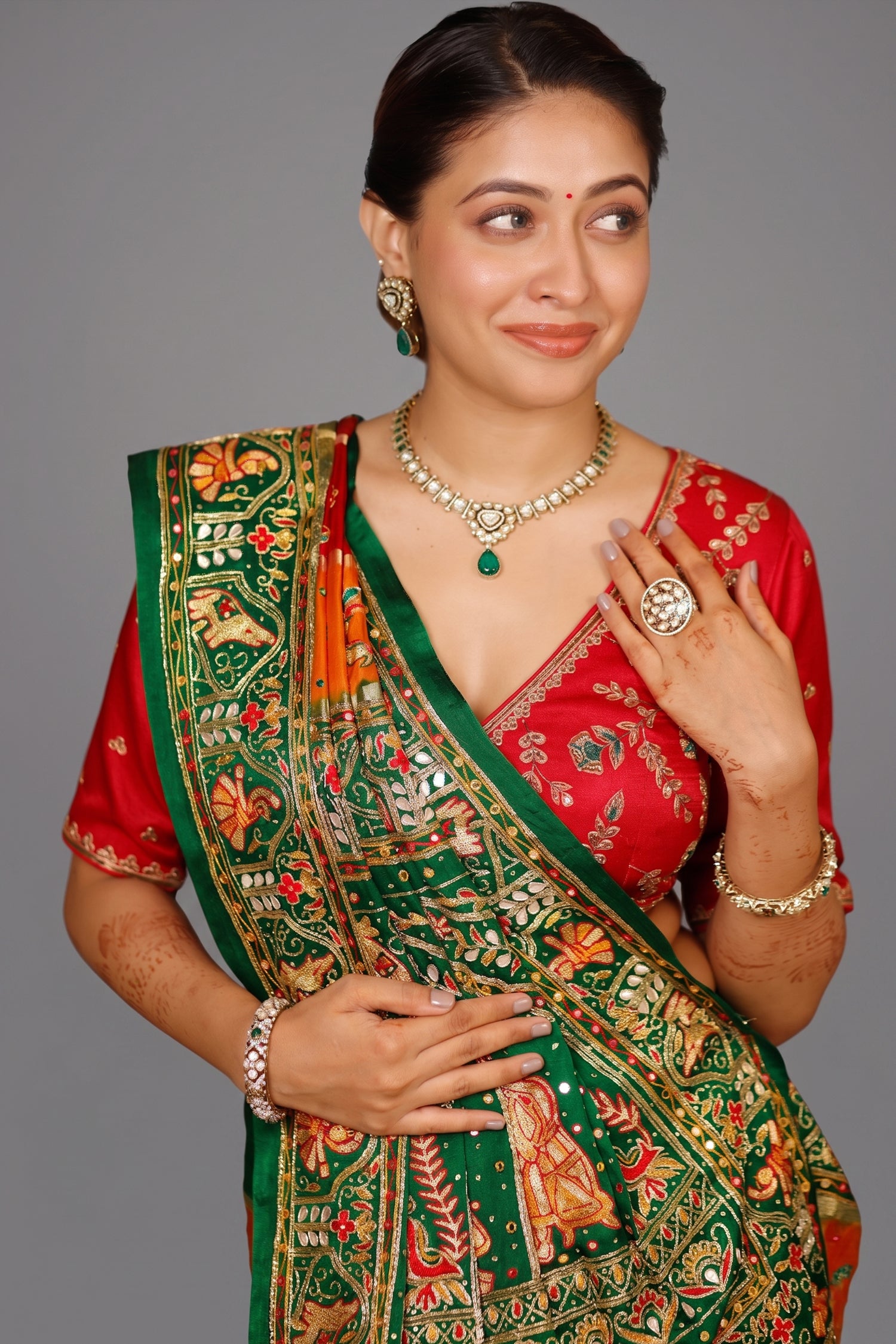 Maroon and Multi Colored Gaji Silk Traditional Gharchola Saree - red silk saree